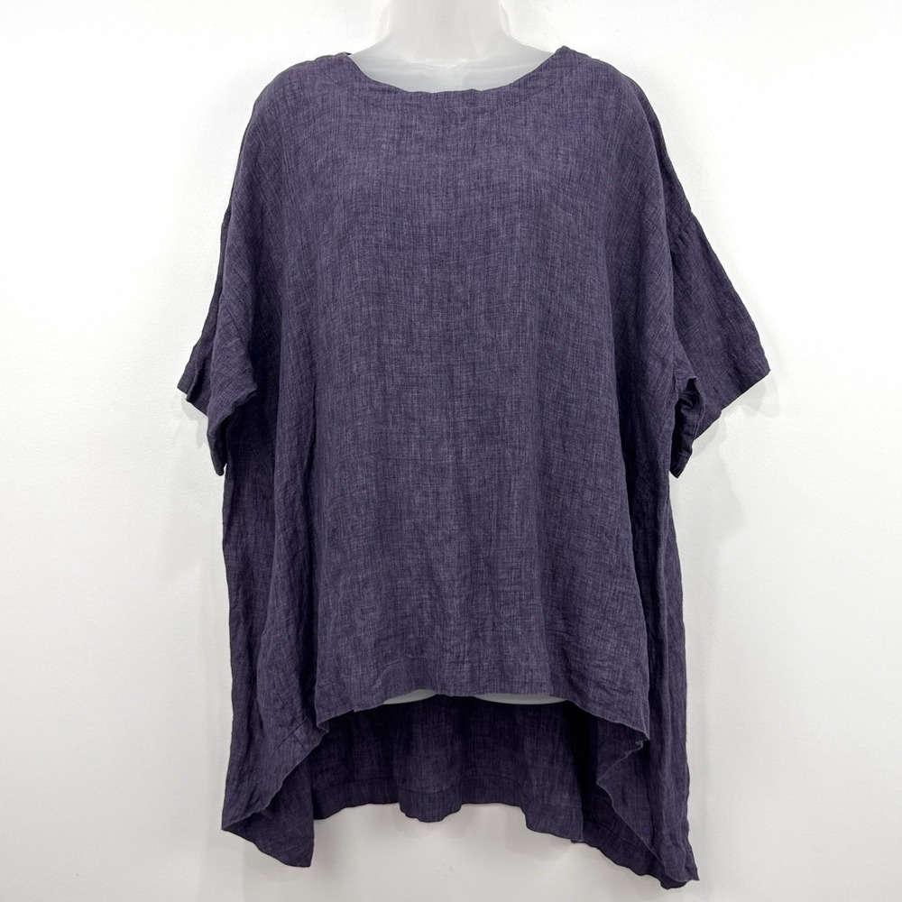 Eskandar 100% Linen Tunic Top 0/6-8 Eggplant Lagenlook Oversized Lagom Artsy